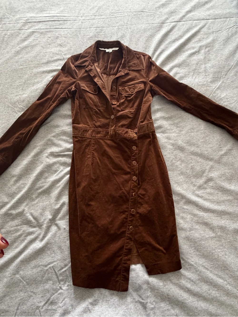 Veronica Beard Brown Long-Sleeve Button-Front Shirt Dress